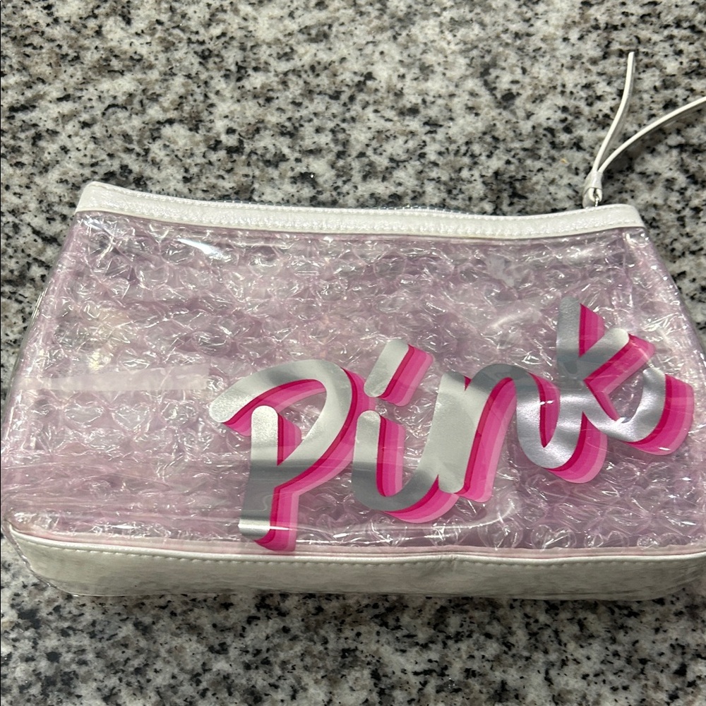 Clear Pink and Silver Cosmetic Bag